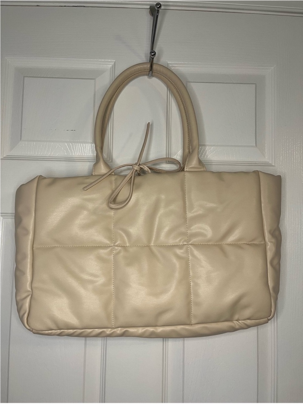 Cream Padded Tote Bag with Top Handles